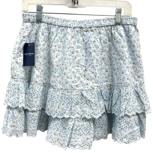 Lucky Brand Dresses & Skirts - Lucky Brand Women's S Light Blue Floral Elastic Waist Tiered Eyelet Skirt NWT